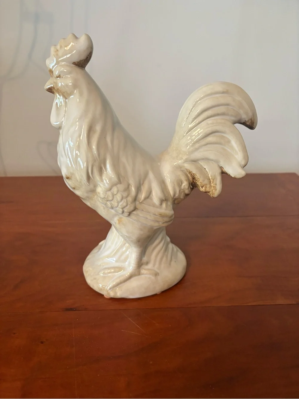 Farmhouse Ceramic Rooster Figurine & Decorative Platter Set Cream